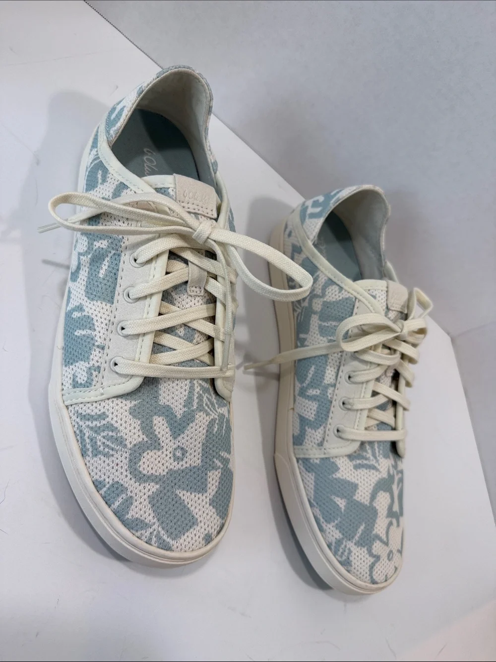 OluKai Light Blue & Cream Knit Lace-Up Sneakers